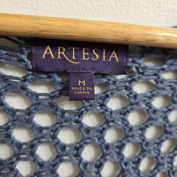 Artesia Womens Boho Crochet Duster Cover-up Size M Blue Beaded Open Knit Boho - Picture 9 of 12